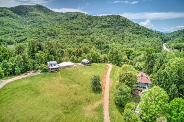 Aerial view of Engadine’s 12-acre estate at the base of the Blue Ridge Mountains. Aerial view of Engadine’s 12-acre estate at the base of the Blue Ridge Mountains.