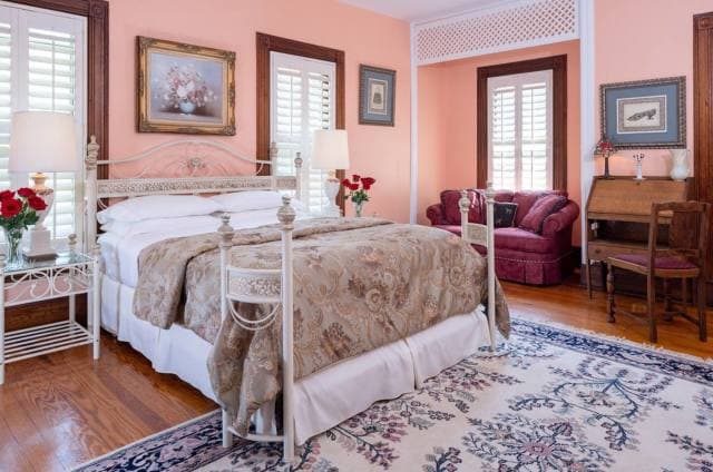 Romantic guest room in the historic inn at Engadine Inn and Cabins. Romantic guest room in the historic inn at Engadine Inn and Cabins.